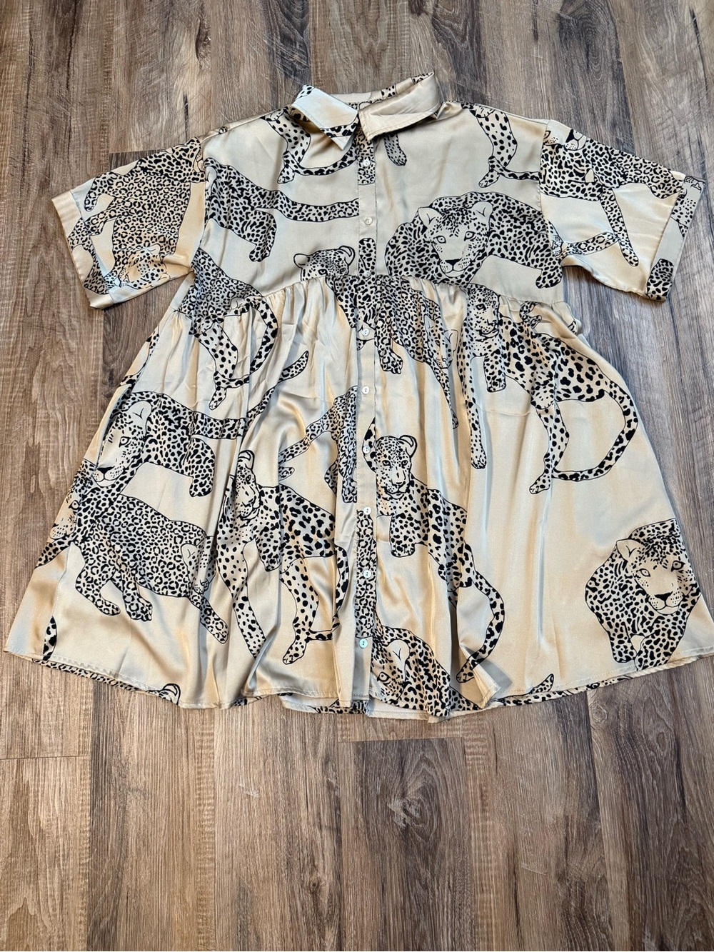entro Beige and Black Leopard Print Button-Down Top